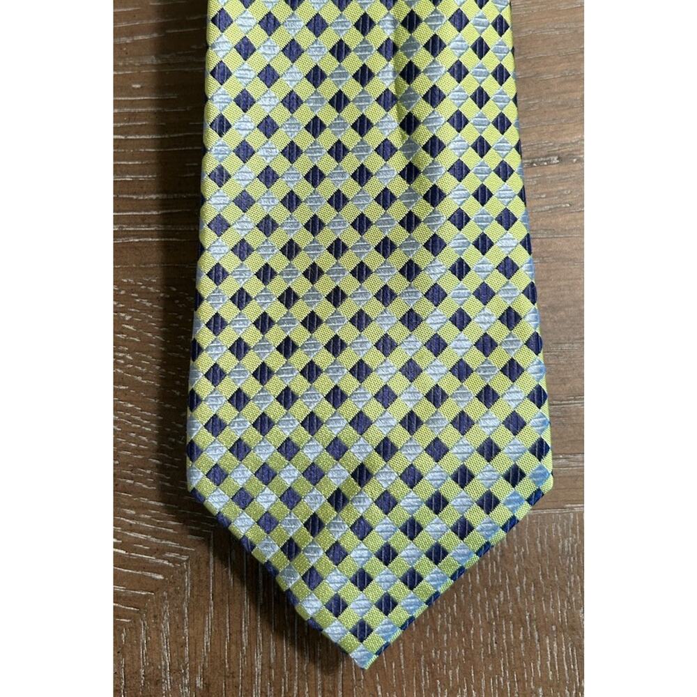 Tommy‎ Hilfiger Mens Tie Green Blue Diamond Patterned 3.5” 100% Silk Necktie